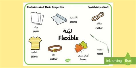 Materials And Their Properties Flexible Materials Word Mat Arabic/English