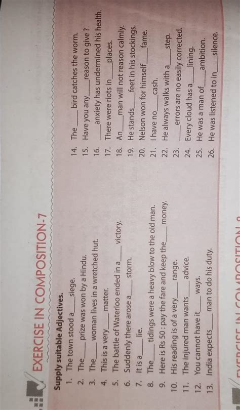 EXERCISE IN COMPOSITION.7Supply suitable Adjectives.solve all the ...
