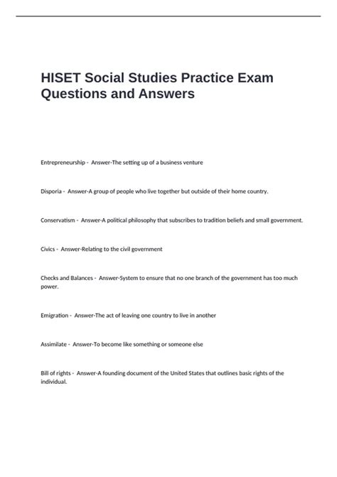 HISET Social Studies Practice Exam Questions and Answers - HISET ...