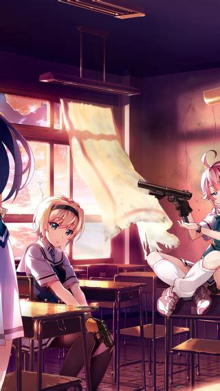 Download wallpaper weapons, girls, class, anime, art, Grisaia: Phantom ...