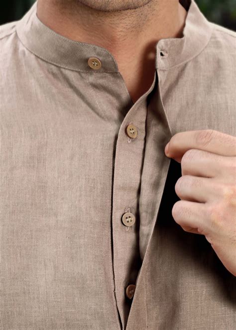 Mocha Full Sleeve Pure Linen Long Kurta With Concealed Placket – Linen ...