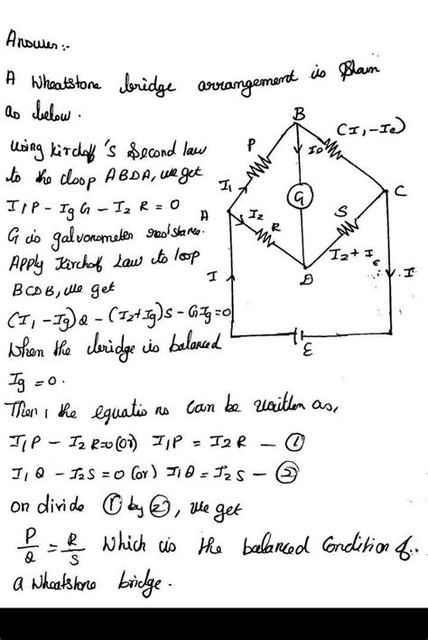 Using Kirchhoff law obtain balance condition of a Wheatstone bridge ...