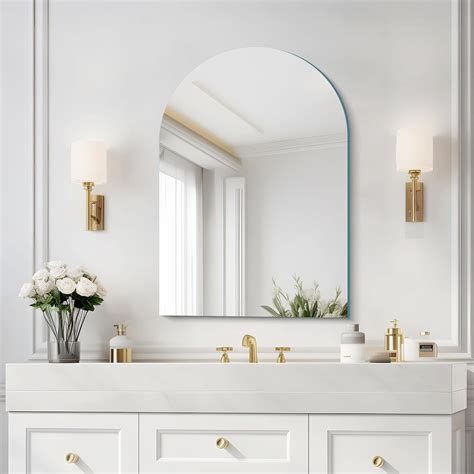 BATHSIR Frameless Arched Mirror, 26"x38" Frameless Mirror for Over Sink ...
