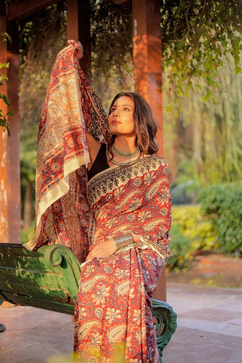 Bagru Jaal Gadh print pure cotton block print saree – Jaipur Tex