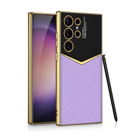 Royal Gold Plated Premium Carbon Fiber Luxury Leather Case For S23 Ult ...