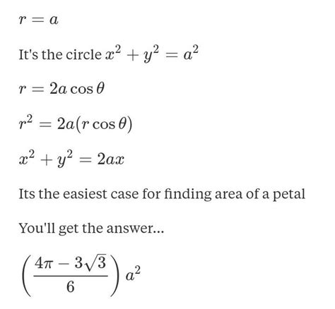 What is the area common to the circles r a and r 2a cos θ? - Brainly.in