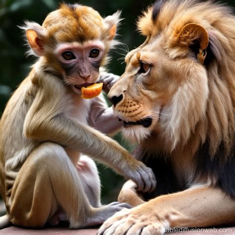 Monkey Feeding Lion | Stable Diffusion Online