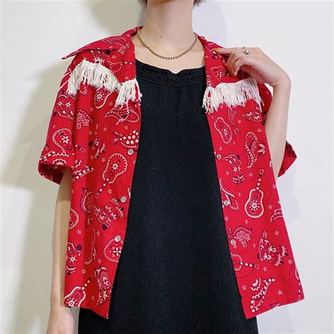 Bandana printed cotton fringe shirt | LEMON