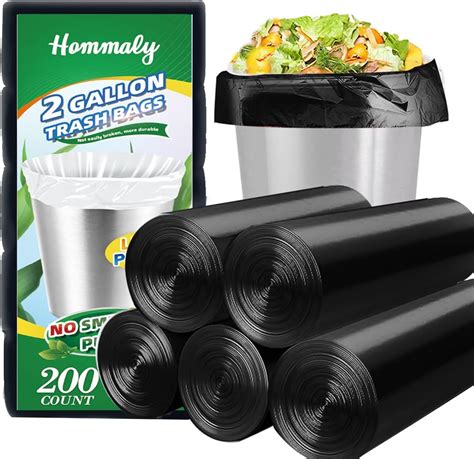 Amazon.com: Hommaly 2 Gallon 200 pcs Small Black Trash Bags(Fit1.8-2 ...