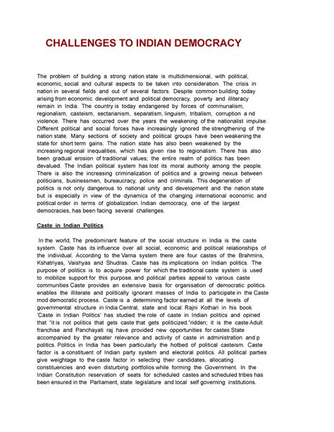 Challenges TO Indian Democracy - CHALLENGES TO INDIAN DEMOCRACY The ...