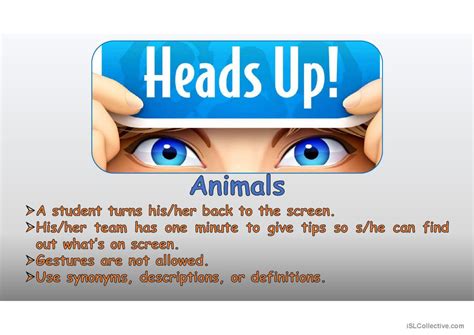 Heads Up! Animals (Game): English ESL powerpoints
