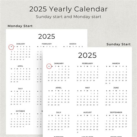 2025 Calendar 2025 Yearly Calendar Printable 2025 Wall Calendar 2025 ...