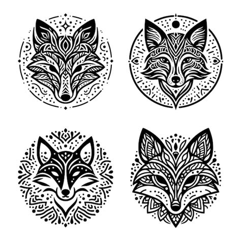 Fox head mandala art vector set with white background | Premium AI ...
