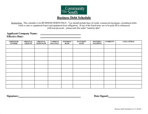 Free Printable Debt Schedule Template
