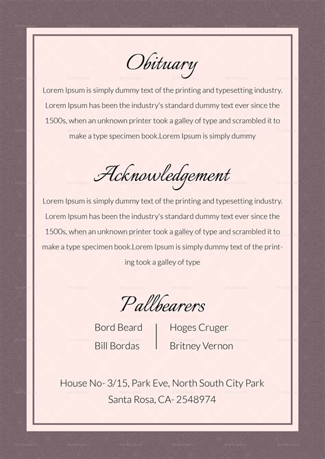 Easy Free Printable Obituary Template Download - Printables for Everyone