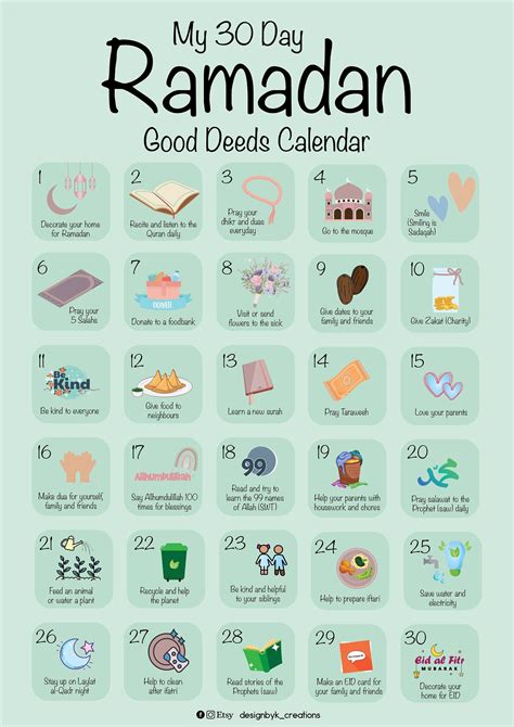 My 30 Day Ramadan Good Deeds Calendar | Ramadan | Ramadan Calendar | 30 Days | Islamic Prints ...