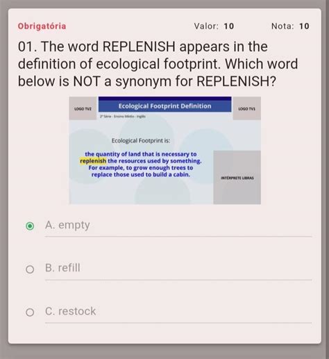 The word REPLENISH appears in the definition of ecological footprint ...