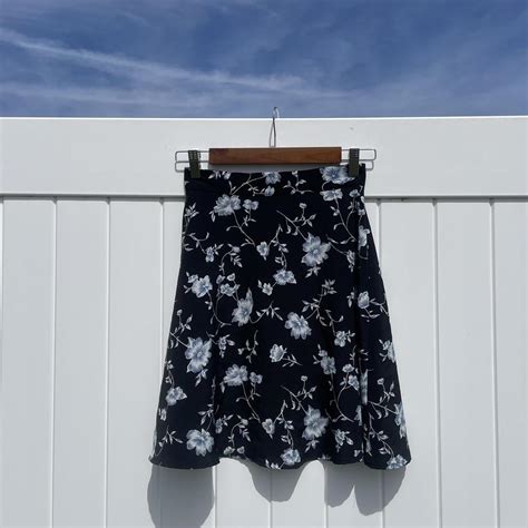 Vintage A-Line black skirt with blue and white... - Depop