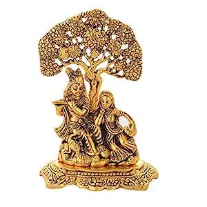 Buy RAJKRUTI Handicraft White Metal Radha Krishna Sitting Under Tree ...