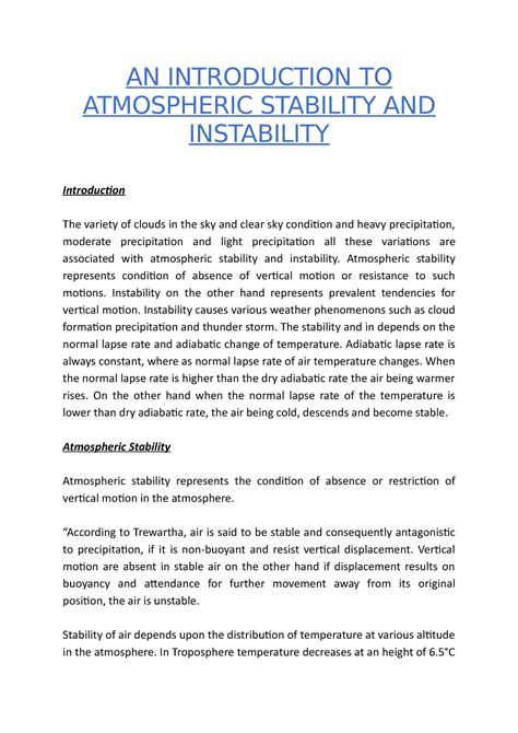 AN Introduction TO Atmospheric Stability AND Instability - AN ...