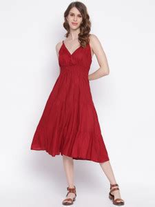 IQRAAR Women Fit and Flare Maroon Below Knee Dress - Buy IQRAAR Women ...