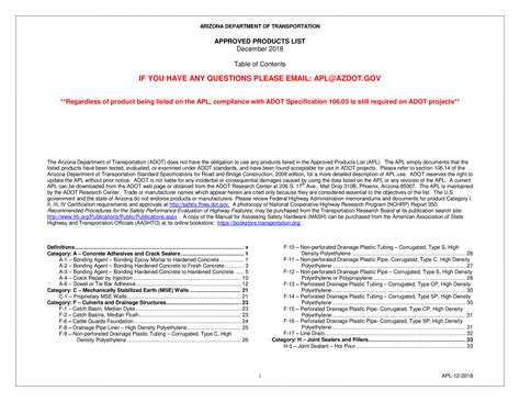 Approved products list from the Arizona Department of Transportation ...