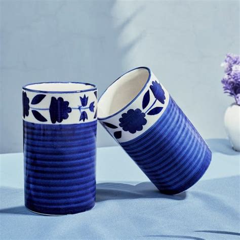 Buy Rare Planet Pack of 2 Ceramic Handcrafted Flowery Juice Glasses ...