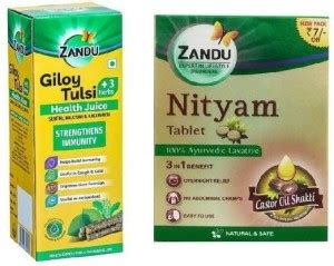 ZANDU Giloy tulsi juice ( 1 L ) & Nityam Ayurvedic tablet 10 TAB ( PACK ...
