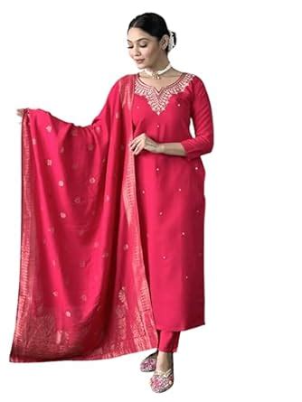Buy Jalpari Trends Women's Viscose Chanderi Solid 3/4 Sleeve Sweetheart ...