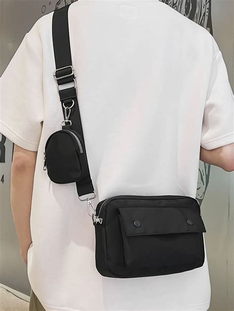 Button Decor Square Bag With Coin Purse Minimalist | Mens leather ...