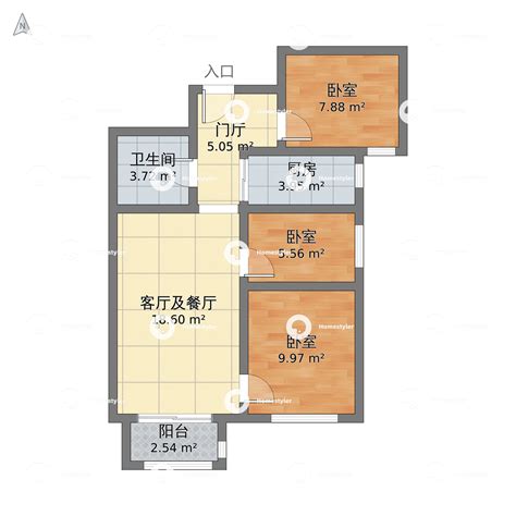 北京市石景山区 梧桐苑3室2厅1卫 76m²-v2户型图 - 小区户型图 -躺平设计家