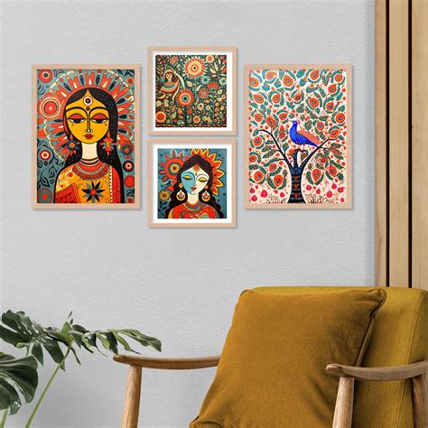 ARTELLY Madhubani Wall Painting For Living Room Bedroom - Framed Poster ...