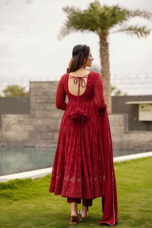 Maroon Anarkali Suit Set: Embroidered & Georgette Fabric