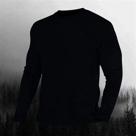 QUNYINEY Black Men's Shirts Crew Neck Solid Athleisure Long Sleeve Tops ...