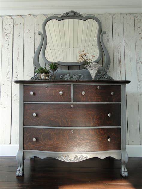 "Shade to Gray" This is an incredible old oak chest and tilt mirror ...