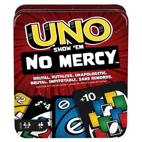 Mattel Games UNO No Mercy Card Game in Storage & Travel Tin for Kids ...