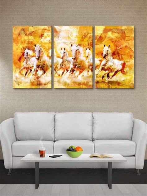 999Store wooden stretched white running horses painting vastu with ...