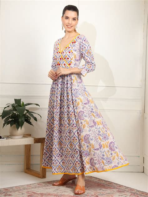 White and Purple Color Chikankari embroidery full length Dress – Sufiza ...