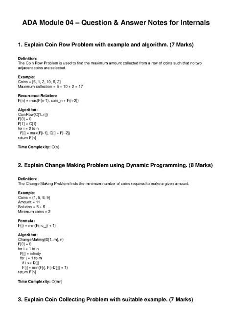 ADA Module 04 Q&A Notes: Coin Problems Explained - Studocu