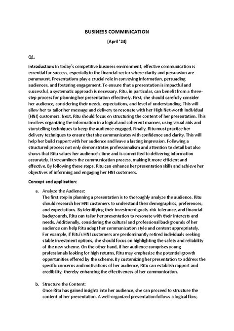 Business Communication (April '24) - BUSINESS COMMINICATION (April ’24 ...