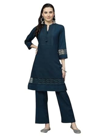 Buy Nayam By Lakshita Solid Yoke Design Cotton Kurta with Palazzo Set ...