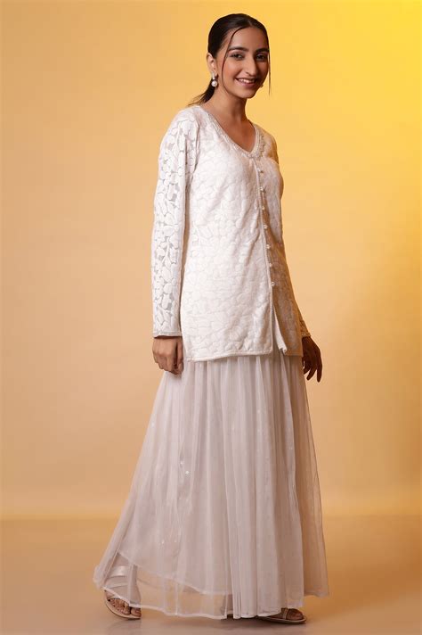 Buy White Floral Short Kurta, Skirt and Dupatta Set Online for Woman ...