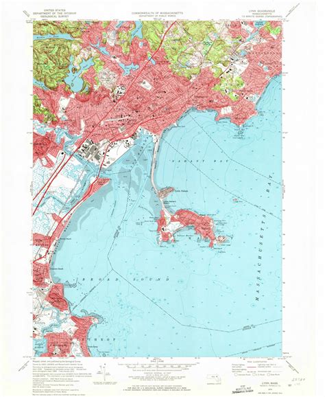 Lynn, Massachusetts 1970 (1972) USGS Old Topo Map Reprint 7x7 MA Quad ...
