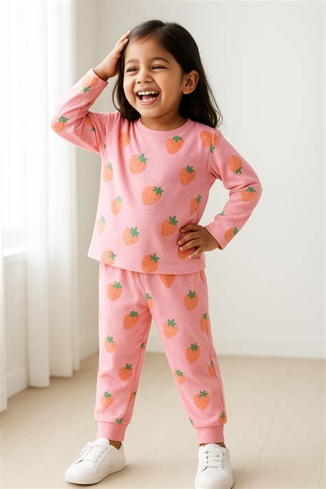 Printed Cotton Pyjama set - Strawberry – kiddiehug