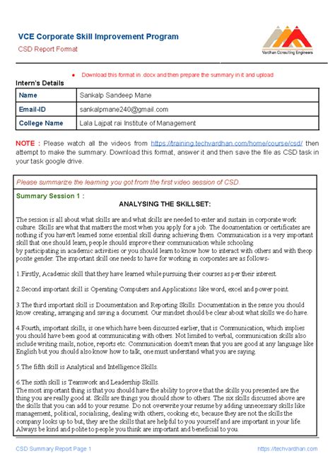CSD Task - CSD Report Format Download this format in .docx and then ...