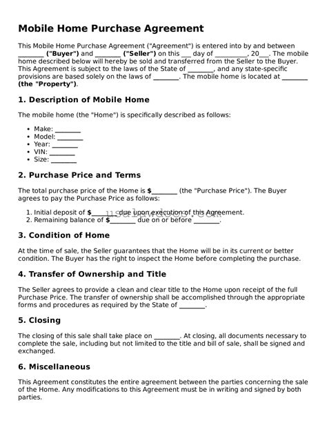 Free Mobile Home Purchase Agreement Template ᐈ Simple PDF Form