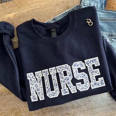 Nurse Crewneck, Embroidered Nurse Sweatshirt Floral Applique Sweatshirt ...