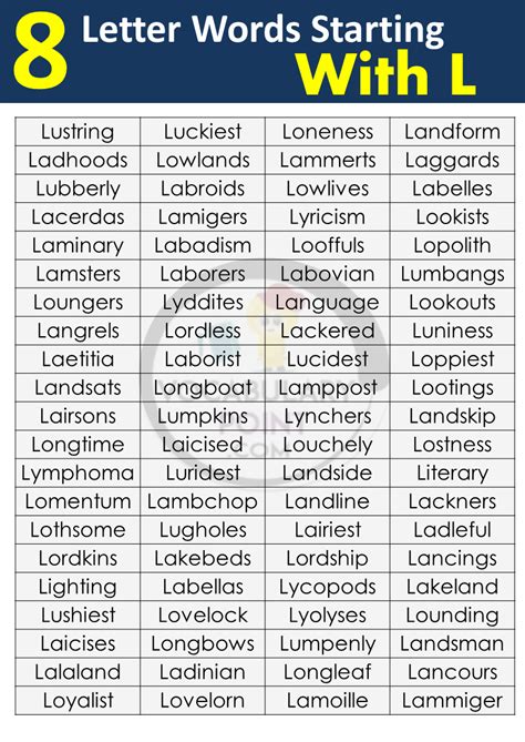 8 Letter Words Starting with L - Vocabulary Point