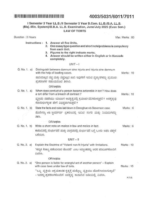 BBA-2 Sem Law of Torts Exam Notes - June 2025 - Studocu