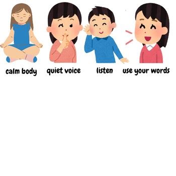Classroom rules visual calm body, quiet voice, listen, and use your voice